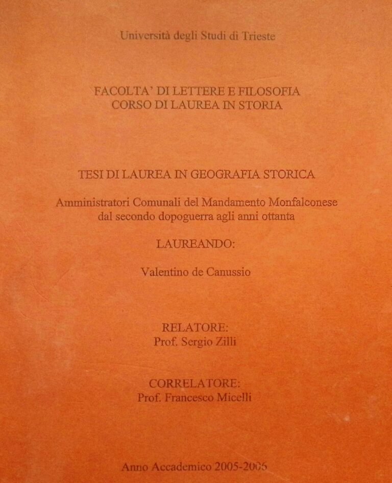 Copertina della Tesi di Laurea in Geografia Storica di Valentino de Canussio